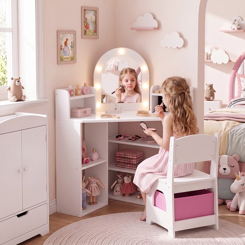 Corner kids vanity with - with, lights