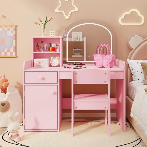 Pink kids vanity - vanity, mirror